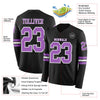 Custom Hockey Jersey – Triple Stripes Black Medium Purple White Long Sleeve – product details