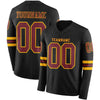 Custom Hockey Jersey – Triple Stripes Black Cardinal Gold Long Sleeve – front and back view