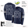Custom Hockey Jersey – Triple Stripes Navy White Long Sleeve – product details