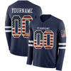 Custom Hockey Jersey – American Flag-Inspired Triple Stripes Vintage Navy White Long Sleeve – front and back view