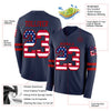 Custom Hockey Jersey – American Flag-Inspired Triple Stripes Vintage Navy Red Long Sleeve – product details