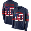 Custom Hockey Jersey – American Flag-Inspired Triple Stripes Vintage Navy Red Long Sleeve – front and back view