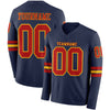 Custom Hockey Jersey – Triple Stripes Navy Red Gold Long Sleeve – front and back view