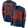 Custom Hockey Jersey – Triple Stripes Navy Red Old Gold Long Sleeve – front and back view