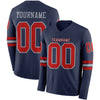 Custom Hockey Jersey – Triple Stripes Navy Red Gray Long Sleeve – front and back view