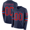 Custom Hockey Jersey – Triple Stripes Navy Red Powder Blue Long Sleeve – front and back view