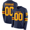 Custom Hockey Jersey – Triple Stripes Navy Yellow Orange Long Sleeve – front and back view