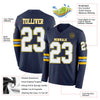 Custom Hockey Jersey – Triple Stripes Navy White Light Blue Yellow Long Sleeve – product details