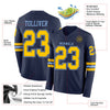 Custom Hockey Jersey – Triple Stripes Navy Yellow Light Blue Long Sleeve – product details