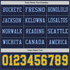 Custom Hockey Jersey – Triple Stripes Navy Yellow Light Blue Long Sleeve – personalization font options