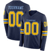Custom Hockey Jersey – Triple Stripes Navy Yellow Light Blue Long Sleeve – front and back view
