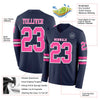 Custom Hockey Jersey – Triple Stripes Navy Pink White Long Sleeve – product details