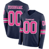Custom Hockey Jersey – Triple Stripes Navy Pink White Long Sleeve – front and back view