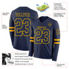 Custom Hockey Jersey – Triple Stripes Navy Gold Long Sleeve – product details