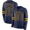 Custom Hockey Jersey – Triple Stripes Navy Gold Long Sleeve – front and back view