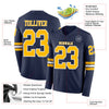 Custom Hockey Jersey – Triple Stripes Navy Gold White Long Sleeve – product details
