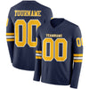 Custom Hockey Jersey – Triple Stripes Navy Gold White Long Sleeve – front and back view