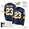 Custom Hockey Jersey – Triple Stripes Navy White Gold Long Sleeve – product details