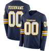 Custom Hockey Jersey – Triple Stripes Navy White Gold Long Sleeve – front and back view