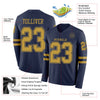 Custom Hockey Jersey – Triple Stripes Navy Old Gold Long Sleeve – product details
