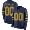 Custom Hockey Jersey – Triple Stripes Navy Old Gold Long Sleeve – front and back view