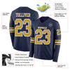 Custom Hockey Jersey – Triple Stripes Navy Old Gold White Long Sleeve – product details