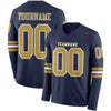 Custom Hockey Jersey – Triple Stripes Navy Old Gold White Long Sleeve – front and back view