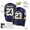 Custom Hockey Jersey – Triple Stripes Navy White Old Gold Long Sleeve – product details