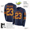 Custom Hockey Jersey – Triple Stripes Navy Old Gold Red Long Sleeve – product details
