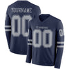 Custom Hockey Jersey – Triple Stripes Navy Gray Long Sleeve – front and back view