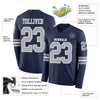 Custom Hockey Jersey – Triple Stripes Navy Gray White Long Sleeve – product details