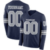 Custom Hockey Jersey – Triple Stripes Navy Gray White Long Sleeve – front and back view