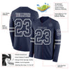 Custom Hockey Jersey – Triple Stripes Navy White Gray Long Sleeve – product details