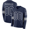 Custom Hockey Jersey – Triple Stripes Navy White Gray Long Sleeve – front and back view