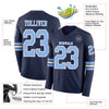 Custom Hockey Jersey – Triple Stripes Navy Light Blue White Long Sleeve – product details