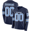 Custom Hockey Jersey – Triple Stripes Navy Light Blue White Long Sleeve – front and back view