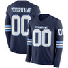 Custom Hockey Jersey – Triple Stripes Navy White Light Blue Long Sleeve – front and back view