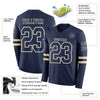 Custom Hockey Jersey – Triple Stripes Navy Cream Long Sleeve – product details
