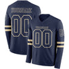 Custom Hockey Jersey – Triple Stripes Navy Cream Long Sleeve – front and back view