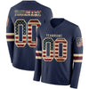 Custom Hockey Jersey – American Flag-Inspired Triple Stripes Vintage Navy Cream Crimson Long Sleeve – front and back view