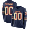 Custom Hockey Jersey – Triple Stripes Navy Cream Red Long Sleeve – front and back view