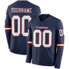 Custom Hockey Jersey – Triple Stripes Navy White Crimson Long Sleeve – front and back view
