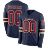 Custom Hockey Jersey – Triple Stripes Navy Crimson Cream Long Sleeve – front and back view