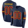 Custom Hockey Jersey – Triple Stripes Navy Crimson Gold Long Sleeve – front and back view