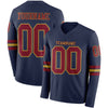 Custom Hockey Jersey – Triple Stripes Navy Crimson Old Gold Long Sleeve – front and back view