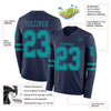 Custom Hockey Jersey – Triple Stripes Navy Teal Long Sleeve – product details