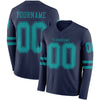 Custom Hockey Jersey – Triple Stripes Navy Teal Long Sleeve – front and back view