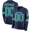 Custom Hockey Jersey – Triple Stripes Navy Teal White Long Sleeve – front and back view
