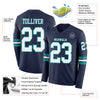 Custom Hockey Jersey – Triple Stripes Navy White Teal Long Sleeve – product details