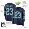 Custom Hockey Jersey – Triple Stripes Navy Gray Teal Long Sleeve – product details